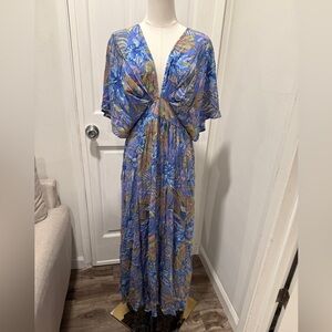 Olivaceous Tropical Print Maxi Dress
